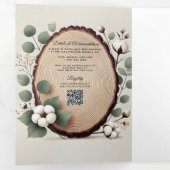 Forest Wood Eucalyptus & Cotton Rustic Wedding Drieluik Uitnodiging (Binnenzijde eerst)