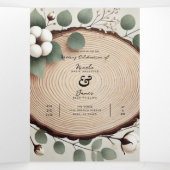 Forest Wood Eucalyptus & Cotton Rustic Wedding Drieluik Uitnodiging (Binnenkant midden)