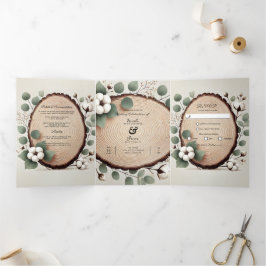 Forest Wood Eucalyptus & Cotton Rustic Wedding Drieluik Uitnodiging