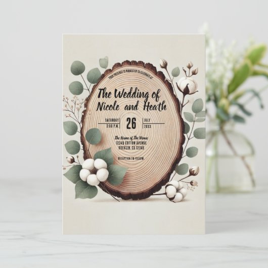 Forest Wood Eucalyptus & Cotton Rustic Wedding Kaart (Staand voorkant)