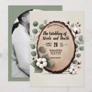 Forest Wood Eucalyptus & Cotton Rustic Wedding Kaart