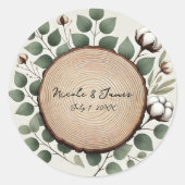 Forest Wood Eucalyptus & Cotton Rustic Wedding Ronde Sticker (Voorkant)