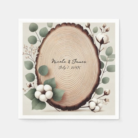 Forest Wood Eucalyptus & Cotton Rustic Wedding Servet (Voorkant)