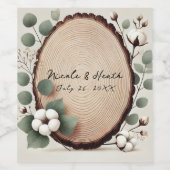 Forest Wood Eucalyptus & Cotton Rustic Wedding Wijn Etiket (Enkel label)