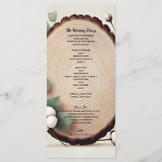 Forest Wood Eucalyptus Cotton Rustiek Programma Programmakaart (Achterkant)