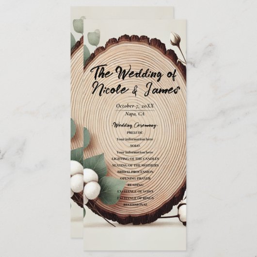 Forest Wood Eucalyptus Cotton Rustiek Programma Programmakaart (Voorkant / Achterkant)