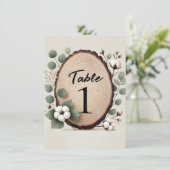 Forest Wood Eucalyptus katoen rustieke tafel numme Kaart (Staand voorkant)