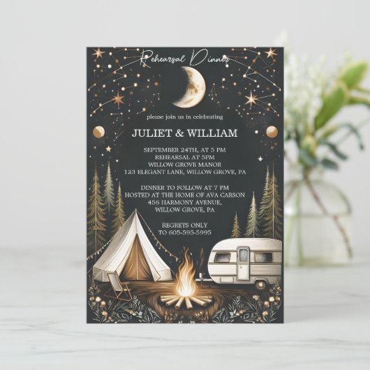 Forest Wood Sky Tree Fire Camping repetitie diner Kaart (Staand voorkant)