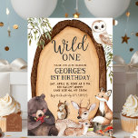 Forest Woodland Animal 1e verjaardag Uitnodiging<br><div class="desc">Forest Woodland Animal 1st Birthday Invitation,  Wild One Boy 1st Birthday Invite,  Bewerkbare wilde Oerwouden Eerste Verjaardag</div>