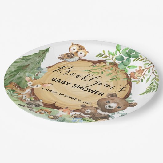 Forest Woodland Animal Baby shower Papieren Bordje (Gekanteld)