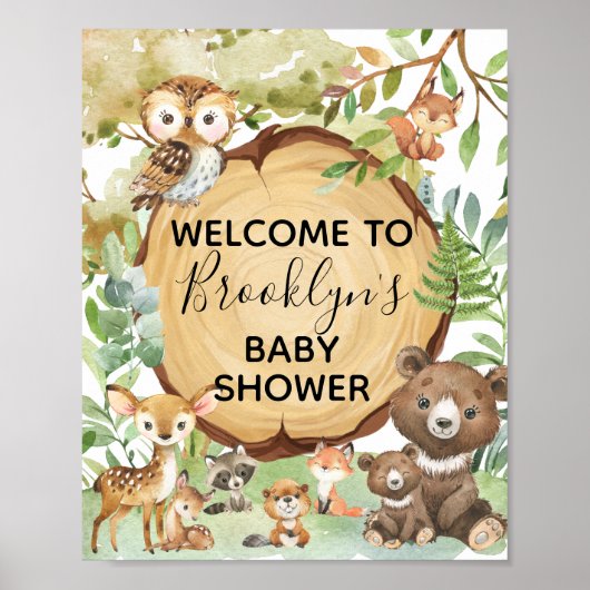 Forest Woodland Animal Baby shower Welkomstbord Poster (Voorkant)