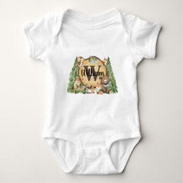 Forest Woodland Animal Monogram Baby Romper