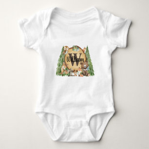 Forest Woodland Animal Monogram Baby Romper