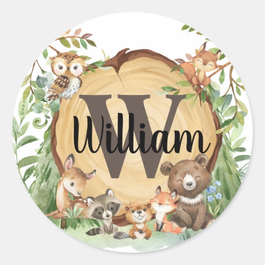 Forest Woodland Animal Monogram Sticker (Voorkant)