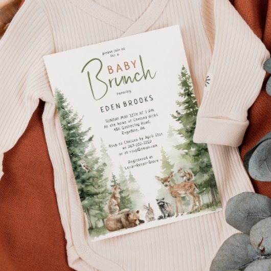 Forest Woodland Animals Baby Brunch Uitnodiging