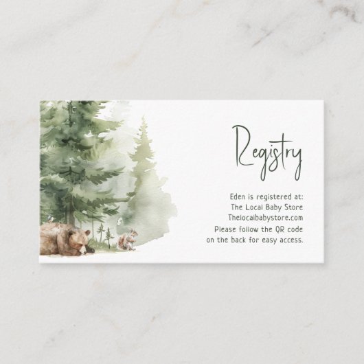 Forest Woodland Animals Baby Registry QR-code Informatiekaartje (Voorkant)