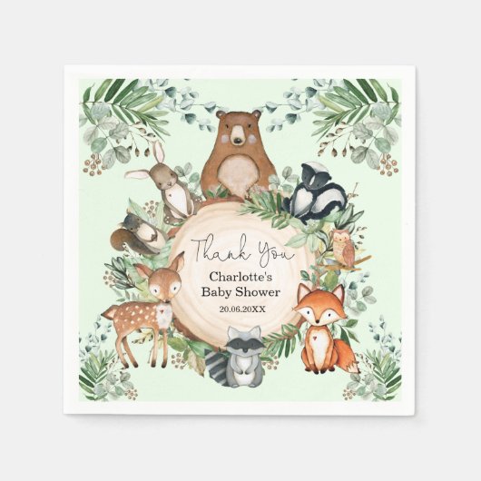Forest Woodland Animals Baby shower 1e verjaardag Servet (Voorkant)