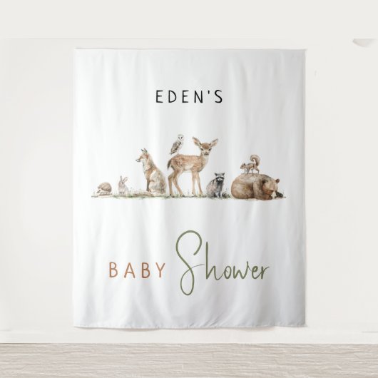 Forest Woodland Animals Baby shower Achtergrond Wandkleed (Voorkant)