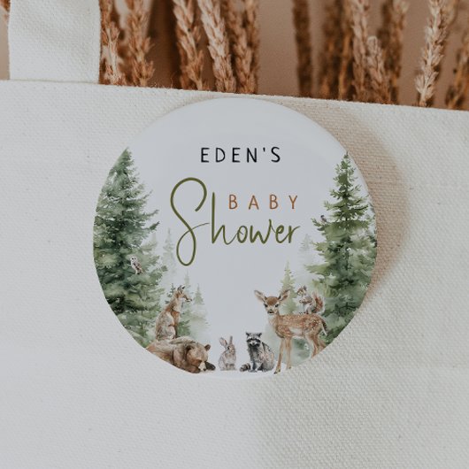 Forest Woodland Animals Baby shower Button