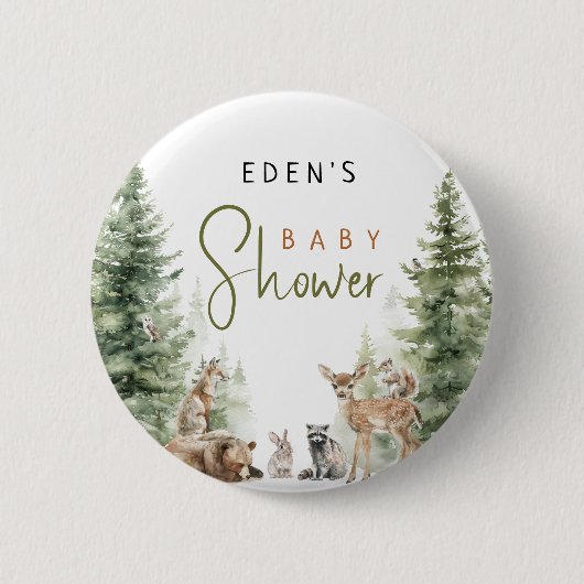 Forest Woodland Animals Baby shower Button (Voorkant)