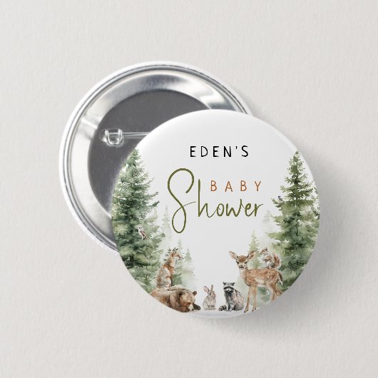 Forest Woodland Animals Baby shower Button (Voorkant /achterkant)