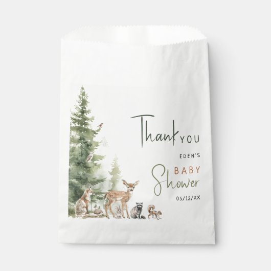 Forest Woodland Animals Baby shower Dank u Bedankzakje (Voorkant)