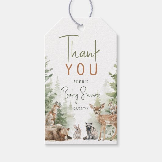 Forest Woodland Animals Baby shower Dank u Cadeaulabel (Voorkant)