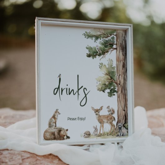 Forest Woodland Animals Baby shower Drinken teken Poster