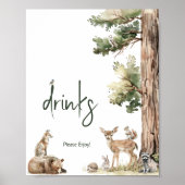 Forest Woodland Animals Baby shower Drinken teken Poster (Voorkant)