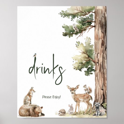 Forest Woodland Animals Baby shower Drinken teken Poster (Voorkant)