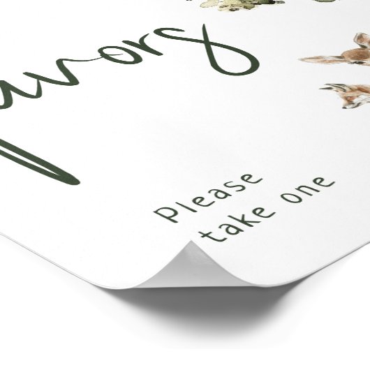 Forest Woodland Animals Baby shower Favors Sign Poster (Hoek)