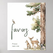Forest Woodland Animals Baby shower Favors Sign Poster (Voorkant)