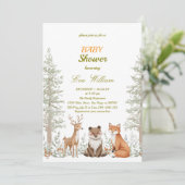 Forest Woodland Animals Baby Shower Invitation Kaart (Staand voorkant)