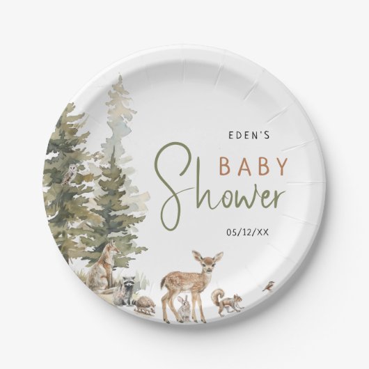 Forest Woodland Animals Baby shower Papieren Bordje (Voorkant)