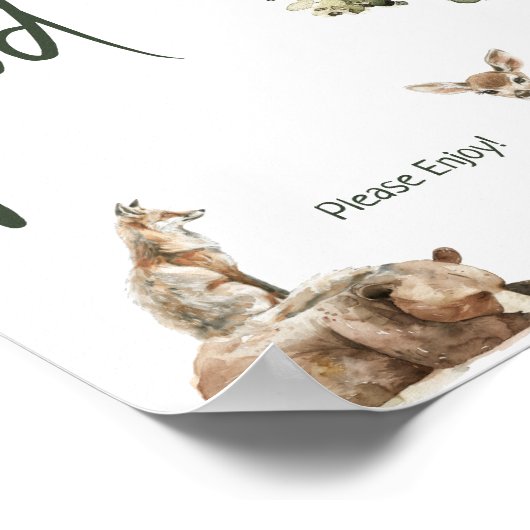 Forest Woodland Animals Baby shower Voedselbord Poster (Hoek)