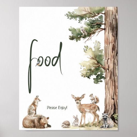 Forest Woodland Animals Baby shower Voedselbord Poster (Voorkant)