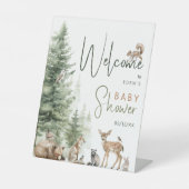 Forest Woodland Animals Baby shower Welkom Reclamebord Met Voetstuk (Voorkant)