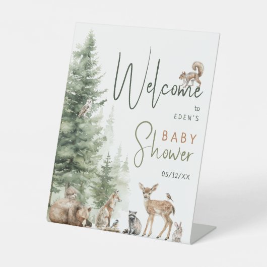 Forest Woodland Animals Baby shower Welkom Reclamebord Met Voetstuk (Voorkant)
