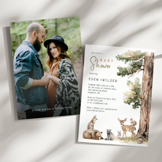 Forest Woodland Animals Couples Foto Baby shower Kaart