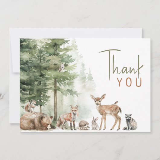 Forest Woodland Animals: een horizontaal verjaarda Bedankkaart (Voorkant)