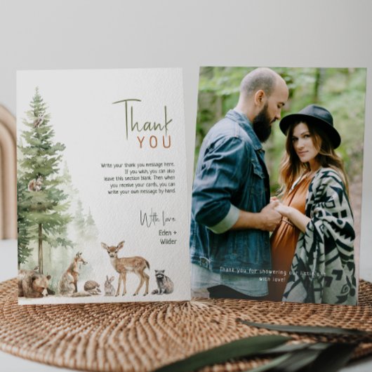 Forest Woodland Animals Flat Foto Baby shower Bedankkaart