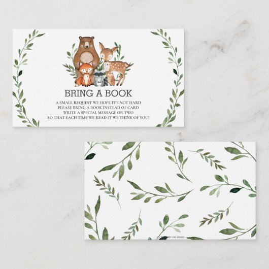 Forest Woodland Animals Green Books voor Baby Informatiekaartje (Voorkant / Achterkant)