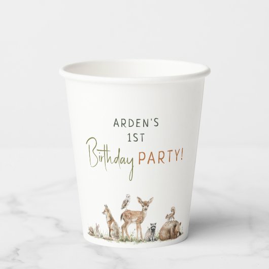 Forest Woodland Animals Kinderverjaardagsfeestje Papieren Bekers (Achterkant)