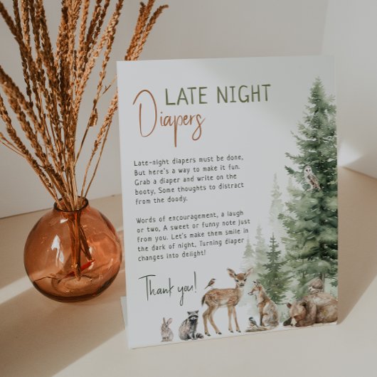 Forest Woodland Animals Late Night Luiers Reclamebord Met Voetstuk