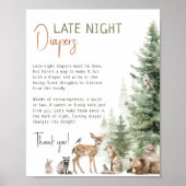 Forest Woodland Animals Late Night Luiers Sign Poster (Voorkant)