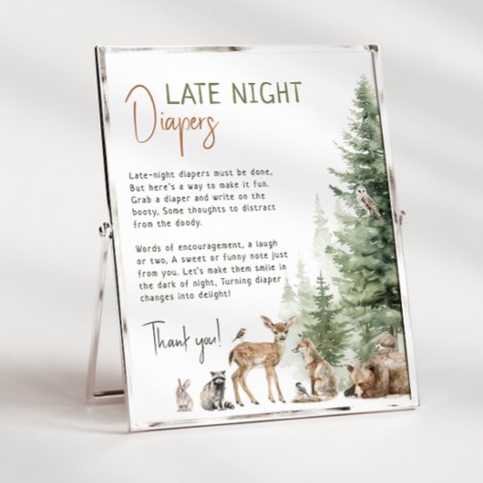 Forest Woodland Animals Late Night Luiers Sign Poster