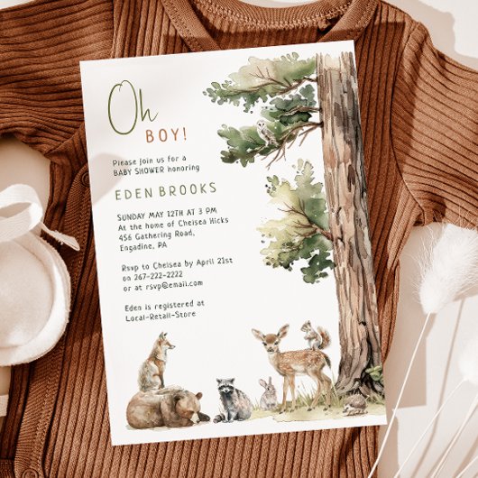Forest Woodland Animals Oh Boy! Baby Shower Kaart