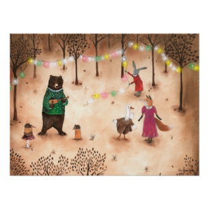 Forest Woodland Animals Party Illustration Nursery Perfect Poster
