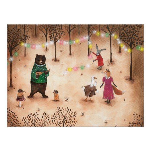 Forest Woodland Animals Party Illustration Nursery Perfect Poster (Voorkant)