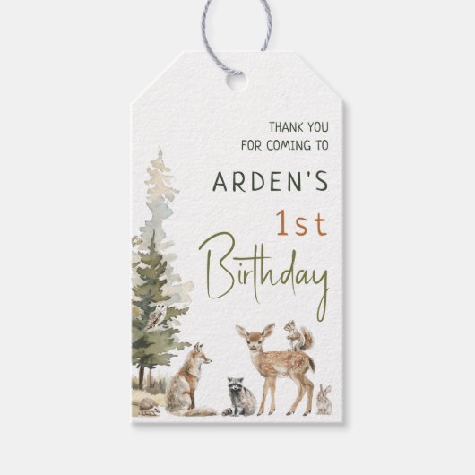 Forest Woodland Animals Verjaardagsfeest Favoriet  Cadeaulabel (Voorkant)